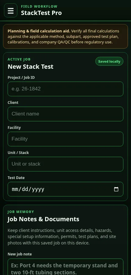 Stack Test Pro field workflow application